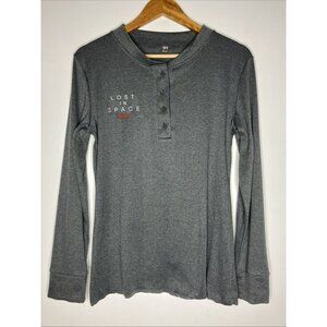 Netflix Lost In Space Shirt Women's XL Long Sleeve Gray Henley Shirt